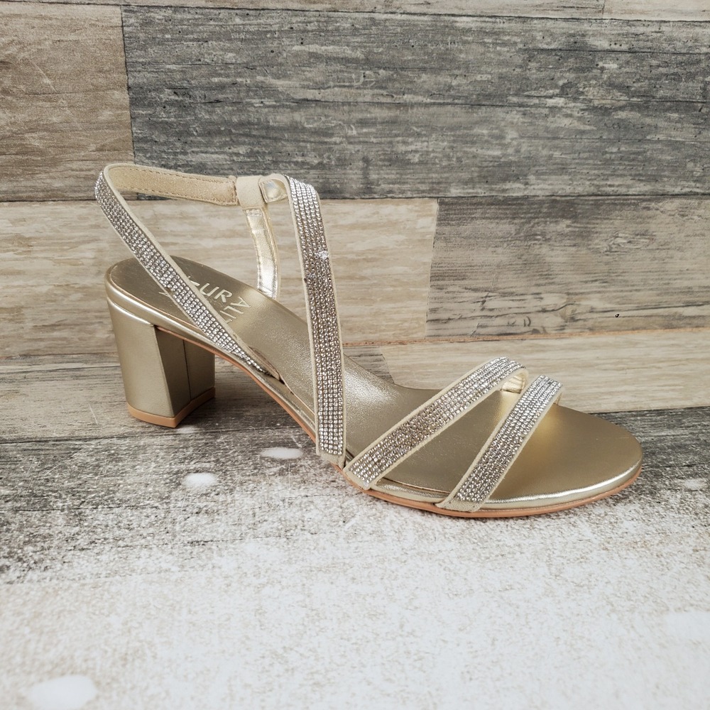 Naturalizer Vanessa Womens Sandals Sz 8.5 M Champagne Gold Rhinestone Block Heel